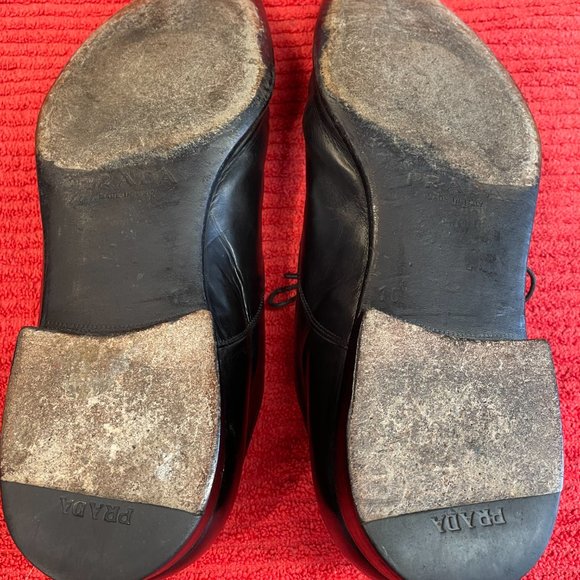 Prada Mens Leather Cap Toe Oxford Upper & Out Soles Lace Up Black Made In Italy - Picture 3 of 16